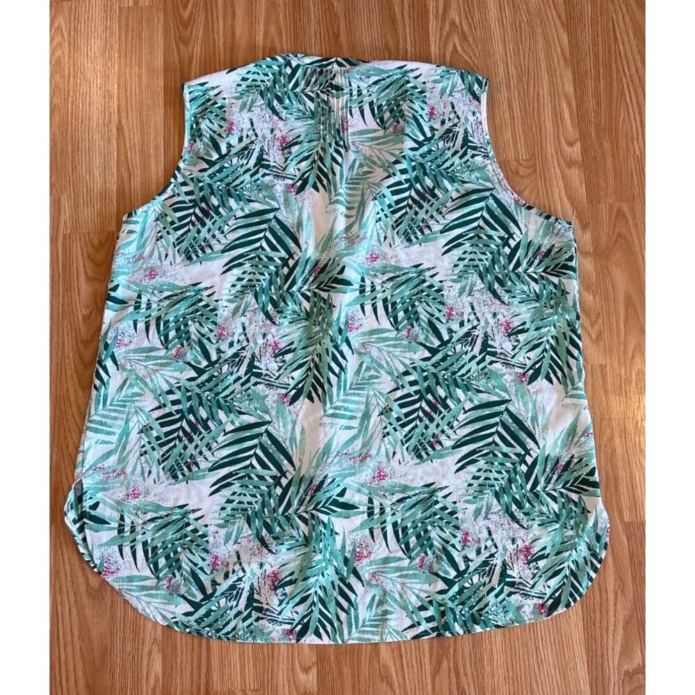 Mandee Sleeveless Blouse Women’s 1XL Tropical Leaf Print Green Resort Summer Top - Picture 9 of 11